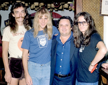 Joe "The Godfather" Anthony with Rush during the Canadian trio’s 1975 debut trip to San Antonio where they performed at Randy’s Rodeo. (photo by Al Rendon)